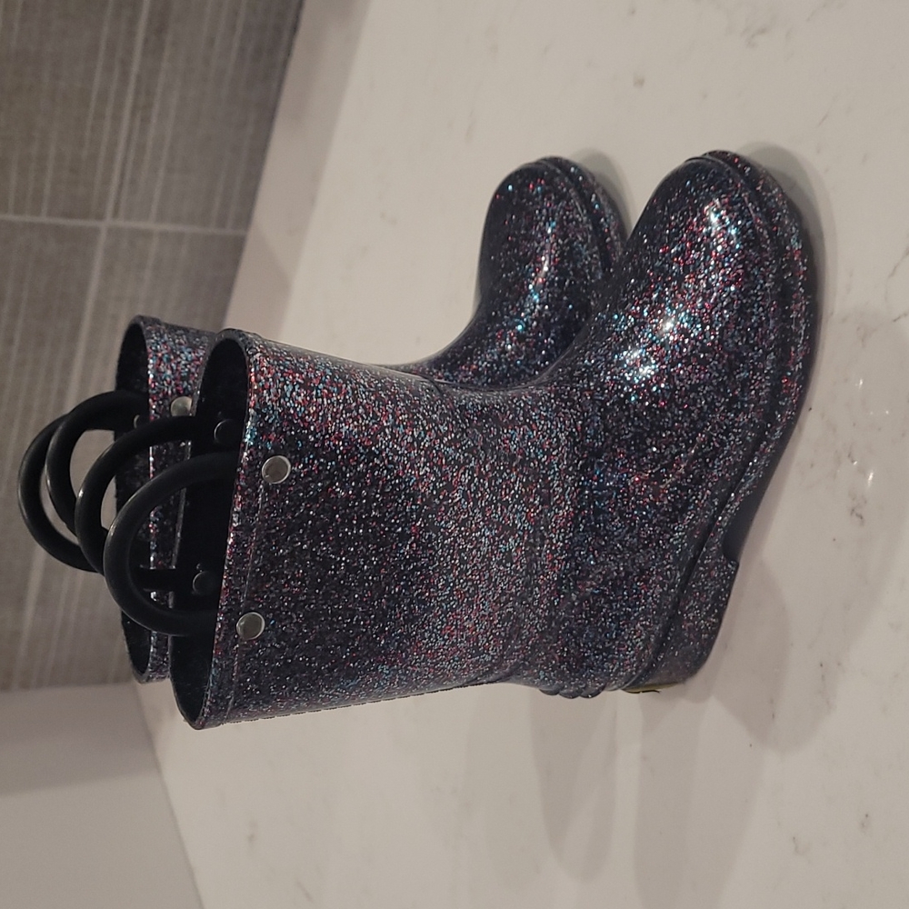 Western Chief pink/silver/blue glitter girls rainboot size 8